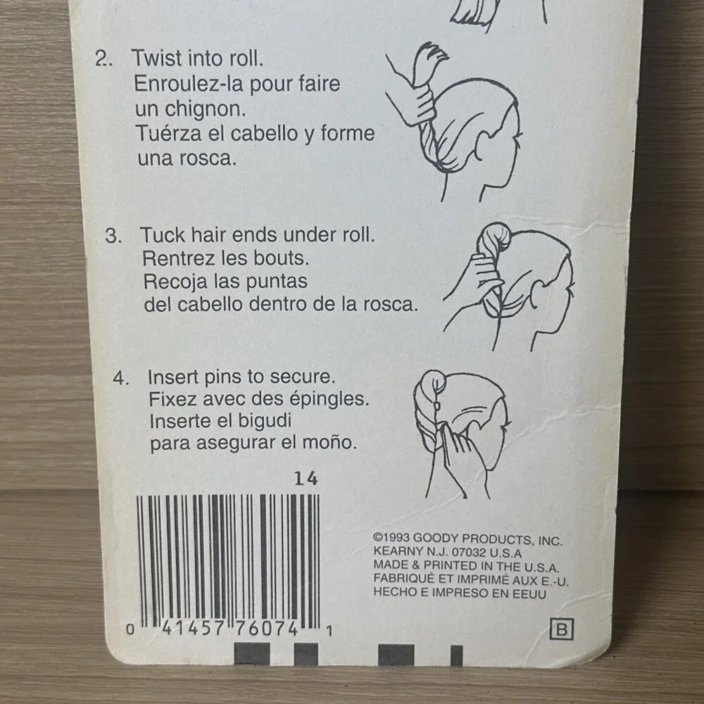 GOODY 2 Chignon Hair Pins Faux Tortoise Plastic Vintage 1993 New In Pkg Made USA